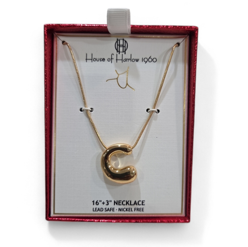 💛▪️House of Harlow ▪️1960 Gold Abstract C Letter Pendant 16in Necklace